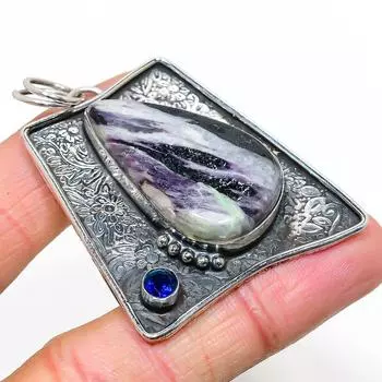 Подвеска из натурального каммерерита, голубого топаза, стерлингового серебра 925 пробы, 2,21 дюйма, s0F74