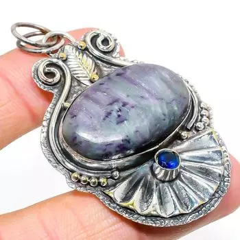 Подвеска из натурального каммерерита, голубого топаза, стерлингового серебра 925 пробы, 2,56 дюйма, K3j22