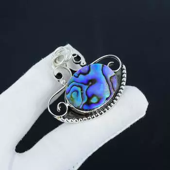 Подвеска из натурального камня Абалон, серебро 925 пробы - Дизайн ручной работы, украшение для повседневной носки, подарок на день рождения 1.97 синий