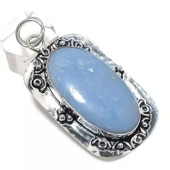 Подвеска из натурального камня ангелит из стерлингового серебра 925 пробы 2,56 дюйма E5r14