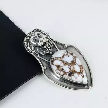 Подвеска из натурального камня дикой лошадиной яшмы, серебро 925 пробы — дизайн ручной работы, повседневные украшения, уникальные подарки для влюбленных из дикой лошадиной яшмы 2.55 белый