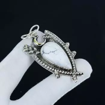 Подвеска из натурального камня гаулита и серебра 925 пробы - Дизайн ручной работы, Ювелирное украшение для повседневной носки, Уникальный подарок на свадьбу 2.55 белый