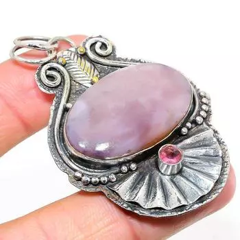 Подвеска из натурального камня «Кровь дракона» с розовым кунцитом из стерлингового серебра 925 пробы 2,56 дюйма L2e56