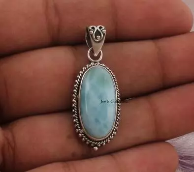 Подвеска из натурального камня Ларимар, дизайнерская подвеска ручной работы в стиле бохо, рождественские украшения, подвеска Рейки, серебро 925 пробы