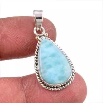 Подвеска из натурального камня Ларимар из серебра 925 пробы, ручная работа, 1,50 дюйма Y4l93