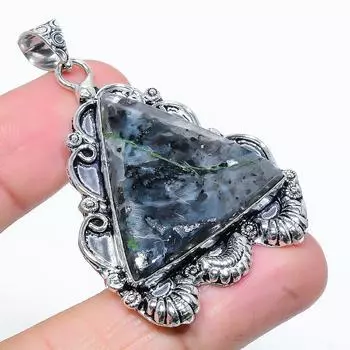 Подвеска из натурального камня Ларвикит из стерлингового серебра 925 пробы 2,09 дюйма T8t89