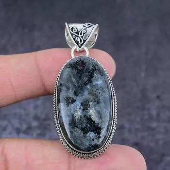 Подвеска из натурального камня Ларвикит, ручная работа, серебро 925 пробы, 2,25 дюйма, W8i44