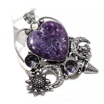 Подвеска из натурального камня лепидолит из стерлингового серебра 925 пробы 2,05 дюйма K1O00