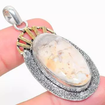 Подвеска из натурального камня яшмы с корнем шлейфа, двухцветная подвеска из стерлингового серебра 925 пробы, 2,25 дюйма, E6a55
