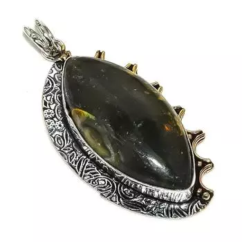 Подвеска из натурального камня яшмы шмеля, двухцветная подвеска из стерлингового серебра 925 пробы, 2,25 дюйма, D3o57