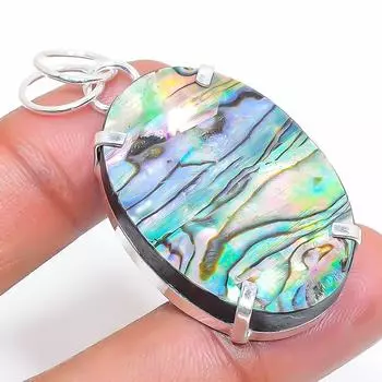 Подвеска из натурального камня-ракушки абалон из стерлингового серебра 925 пробы 1,97 дюйма s9g03