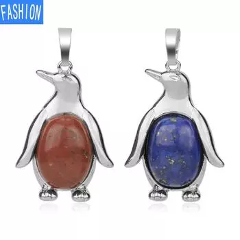 Подвеска из натурального камня с хрустальным ожерельем в виде пингвина посередине white crystal