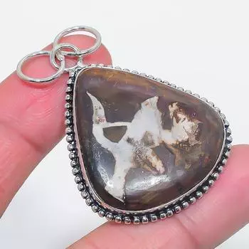 Подвеска из натурального камня с трещинами в грязи ископаемого камня из стерлингового серебра 925 пробы 2,21 дюйма R9T54