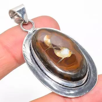 Подвеска из натурального камня с трещинами в грязи ископаемого камня из стерлингового серебра 925 пробы 2,29 дюйма y8K83
