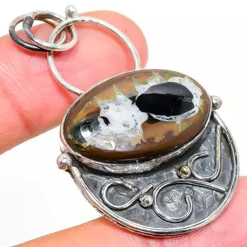 Подвеска из натурального камня с трещинами в грязи ископаемого камня из стерлингового серебра 925 пробы 2,09 дюйма W6b63