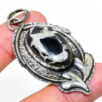 Подвеска из натурального камня с трещинами в грязи ископаемого камня из стерлингового серебра 925 пробы 2,56 дюйма Z9E34