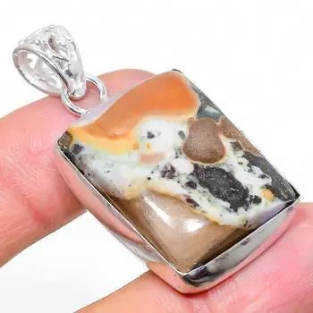 Подвеска из натурального камня с трещинами в грязи ископаемого камня из стерлингового серебра 925 пробы 1,77 дюйма P8j57