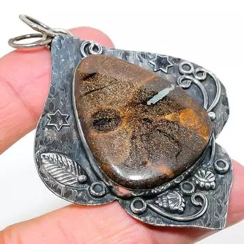 Подвеска из натурального камня с трещинами в грязи ископаемого камня из стерлингового серебра 925 пробы 2,96 дюйма d7C72