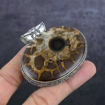 Подвеска из натурального камня с трещинами в грязи ископаемого камня из стерлингового серебра 925 пробы 2,25 дюйма D2I94