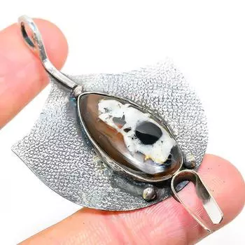 Подвеска из натурального камня с трещинами в грязи ископаемого камня из стерлингового серебра 925 пробы 2,64 дюйма I0k97