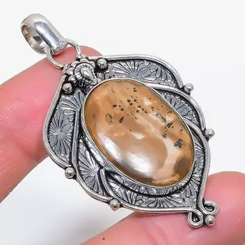 Подвеска из натурального камня с трещинами в грязи ископаемого камня из стерлингового серебра 925 пробы 2,48 дюйма o4g87