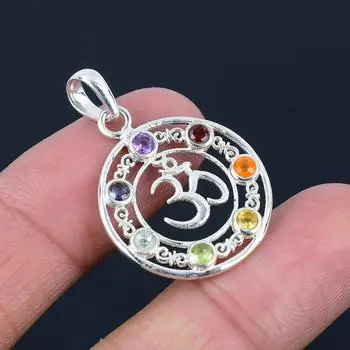 Подвеска из натурального камня семи чакр Ом Шивы, серебро 925 пробы, подвеска ручной работы, ювелирный подарок на День святого Валентина разноцветный
