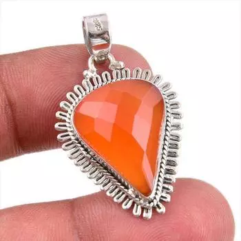 Подвеска из натурального камня сердолик, 925 пробы, 1,50 дюйма, A0K43