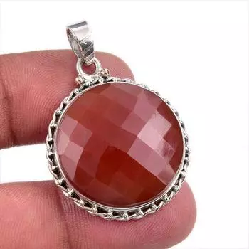 Подвеска из натурального камня сердолик, 925 пробы, 1,50 дюйма, q9n04