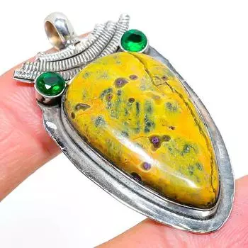Подвеска из натурального камня стихтит, диопсида, стерлингового серебра 925 пробы, 2,13 дюйма, g0k28