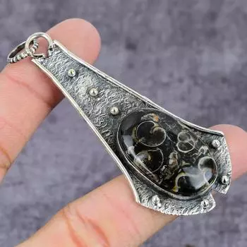 Подвеска из натурального камня Turtela Fossil Gemstone из стерлингового серебра 925 пробы 2,95 дюйма p7h15