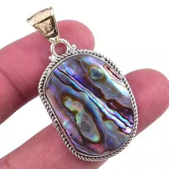 Подвеска из натурального камня в виде ракушки-ушка из стерлингового серебра 925 пробы 1,75 дюйма U9Q32