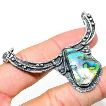 Подвеска из натурального камня в виде ракушки-ушка из стерлингового серебра 925 пробы 2,40 дюйма Q3E52