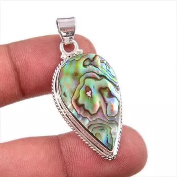 Подвеска из натурального камня в виде ракушки-ушка из стерлингового серебра 925 пробы 1,75 дюйма A2K04