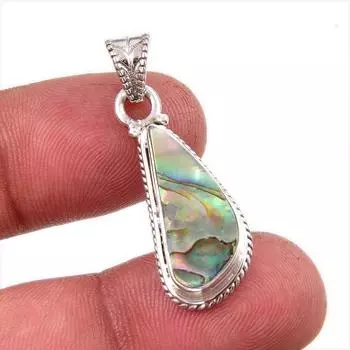 Подвеска из натурального камня в виде ракушки-ушка из стерлингового серебра 925 пробы 1,5 дюйма P0V53