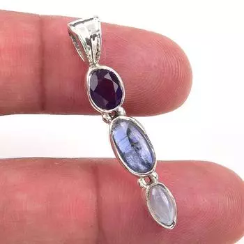 Подвеска из натурального кианита, африканского аметиста из стерлингового серебра 925 пробы 1,50 M2c41