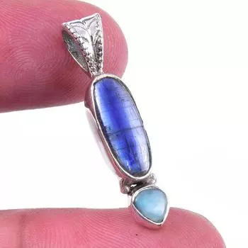 Подвеска из натурального кианита, республиканского ларимара из стерлингового серебра 925 пробы 1,25 y5D81