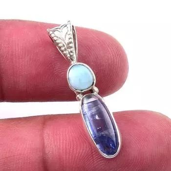 Подвеска из натурального кианита, республиканского ларимара из стерлингового серебра 925 пробы 1 дюйм P9f96