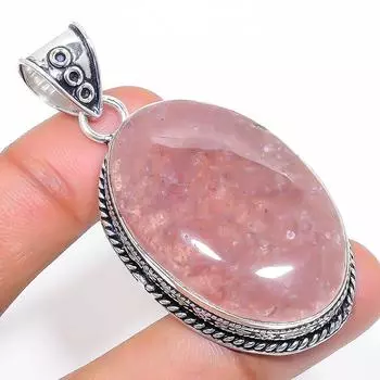 Подвеска из натурального клубничного кварца из стерлингового серебра 925 пробы 2,29 дюйма n7h85