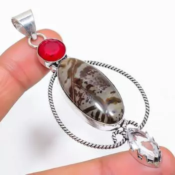 Подвеска из натурального кофе в зернах с яшмой ручной работы из стерлингового серебра 925 пробы 3,07 дюйма g7E60