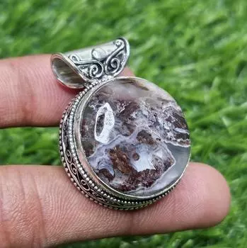 Подвеска из натурального кокосового яшма, серебряная подвеска 925 пробы, подвеска с драгоценным камнем, круглая подвеска, подарок для нее коричневый