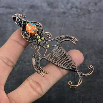 Подвеска из натурального колючего устричного драгоценного камня в виде медной проволоки 3,86 дюйма E1c00