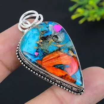 Подвеска из натурального колючего устричного камня ручной работы из стерлингового серебра 925 пробы 2,25 дюйма U7d80