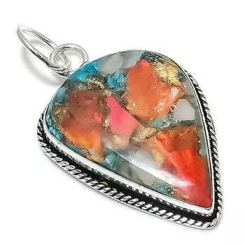 Подвеска из натурального колючего устричного камня ручной работы из стерлингового серебра 925 пробы 2,36 дюйма G5c76