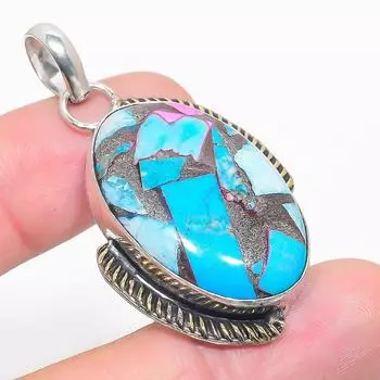 Подвеска из натурального колючего устричного камня в двух тонах из стерлингового серебра 925 пробы 2,09 дюйма A2U44