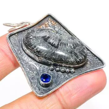 Подвеска из натурального коралла скат, голубого топаза из стерлингового серебра 925 пробы 2,05 дюйма s2g59