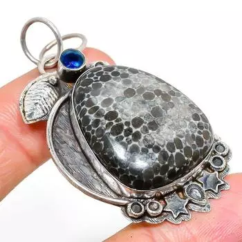 Подвеска из натурального коралла скат, голубого топаза из стерлингового серебра 925 пробы 2,25 дюйма h8o44