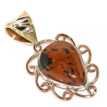 Подвеска из натурального красного дерева и обсидиана, двухцветная, из цельного стерлингового серебра 925 пробы, 1,50 c7u12