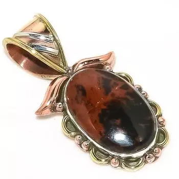 Подвеска из натурального красного дерева и обсидиана, двухцветная, из цельного серебра 925 пробы, 1,25 дюйма, D9O47