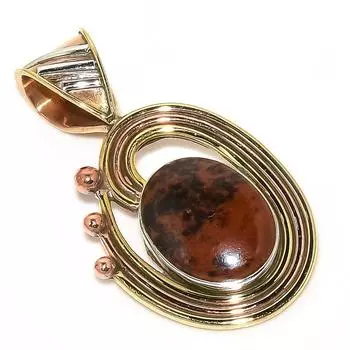 Подвеска из натурального красного дерева и обсидиана, двухцветная, из цельного стерлингового серебра 925 пробы, 1,50 t8U30