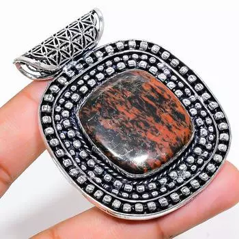 Подвеска из натурального красного дерева с обсидианом, серебро 925 пробы, 2,40 дюйма, v7J31